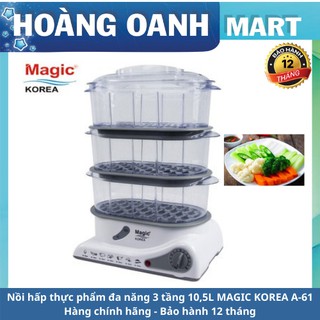 Máy Hấp Đa Năng Magic Korea A61 10.5 Lít Công Suất 850W  hấp thịt, rau, củ quả, cá,trứng....Bảo Hành 12 tháng