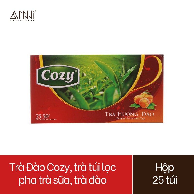 Trà Đào Cozy (25 túi x 2gr) trà túi lọc pha trà sữa, trà đào