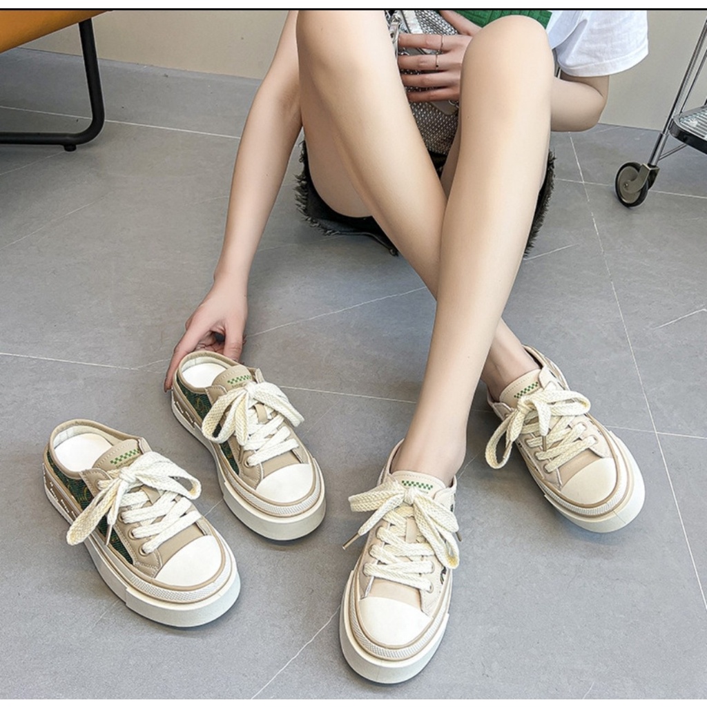 Giày Sục thể thao nữ đế cao su êm viền màu Xanh phối chữ GGD siêu hot EH20