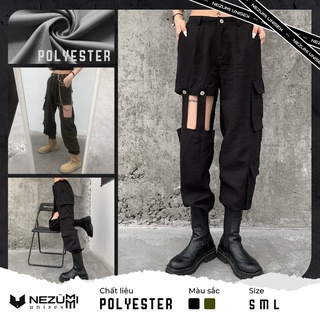 (Sẵn S M L) Quần jogger hở đùi dây nối ống suông sexy, quần nhảy hiphop phong cách Châu Âu