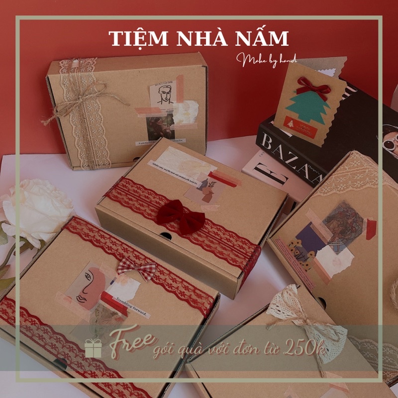 Hộp quà kraft thiết kế phong cách vintage sang trọng - [ Nhà Nấm handmade ]