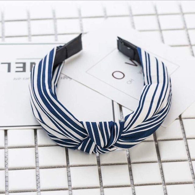 Bờm nữ bản to kẻ 2 mầu xanh và đen Song An Eco BN25