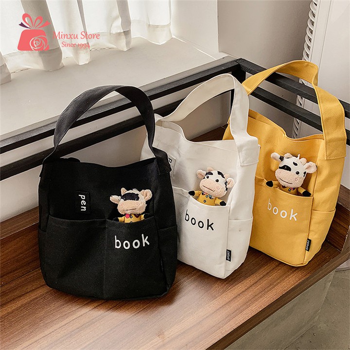 Túi vải canvas, túi đeo chéo loại to thời trang, đi học, đi chơi trẻ trung BOOK TV48