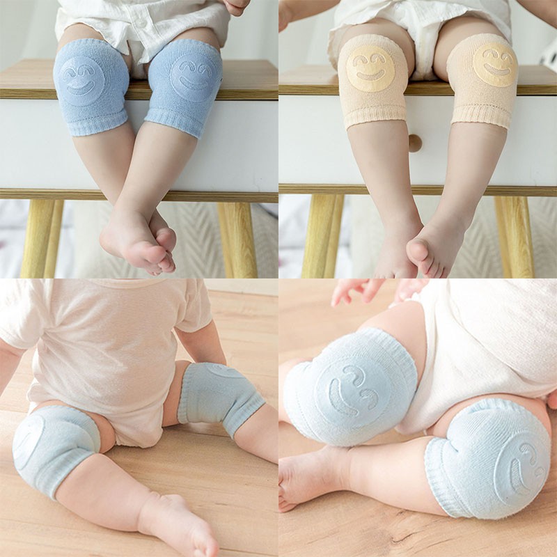 Miếng Đệm Bảo Vệ Đầu Gối Bằng Cotton Mềm Thoáng Khí In Hình Mặt Cười Cho Bé Tập Bò