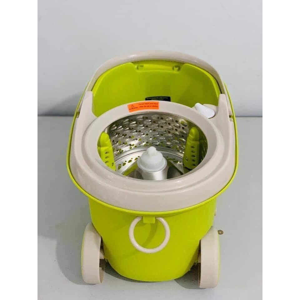 MOP-L003- Bộ cây lau nhà xoay tay 360 độ, xanh lá, 1 bông lau màu trắng + 1 bông lau màu tím LOCK& Lock chính hãng