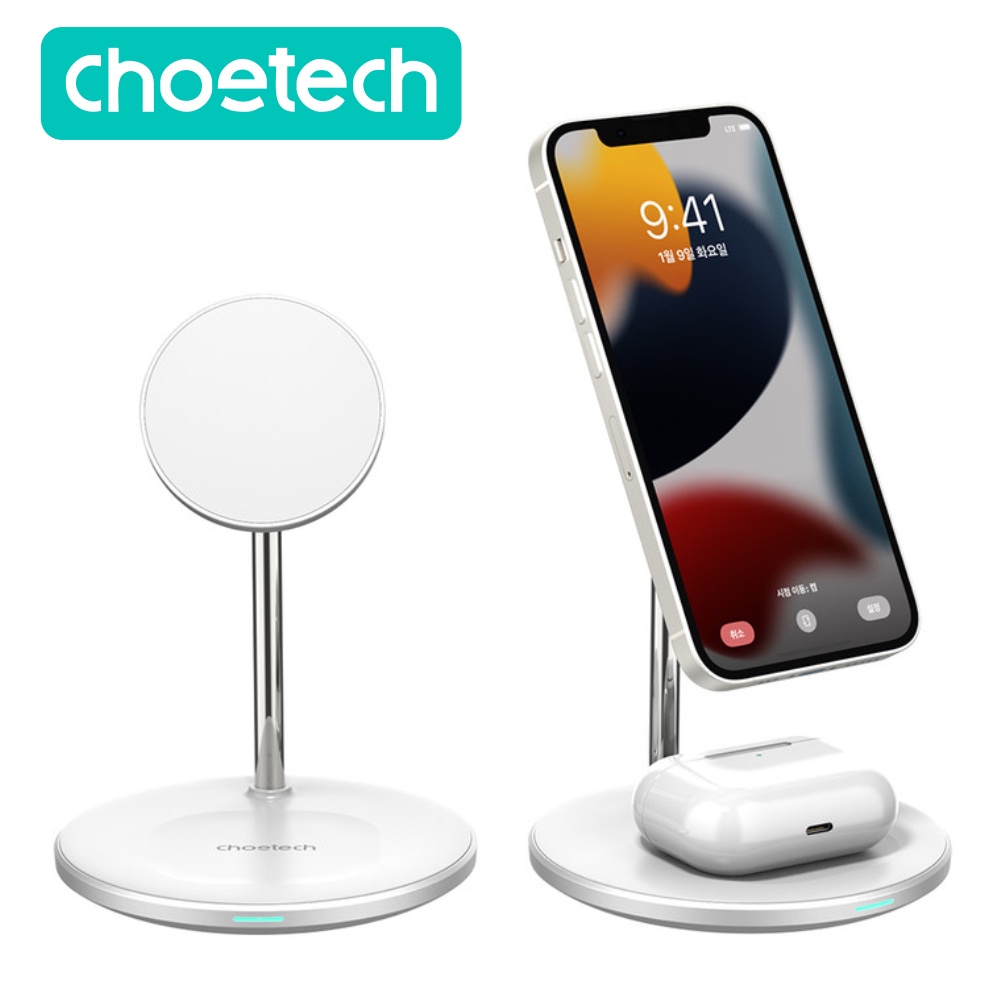 Bộ Đế Sạc Không Dây MagSafe 10W CHOETECH T581 Dành Cho iPhone , Tai Nghe AirPod + Củ Sạc Type C 20W PD5005
