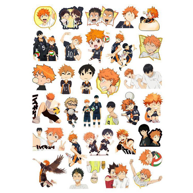 set 30 nhãn dán sticker anime haikyuu! dán mũ, bàn học, máy tính video ảnh thật