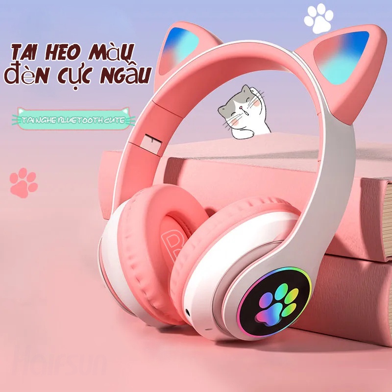 Tai nghe máy tai mèo bluetooth không dây quang có micro Thích với tất cả các loại điện thoại