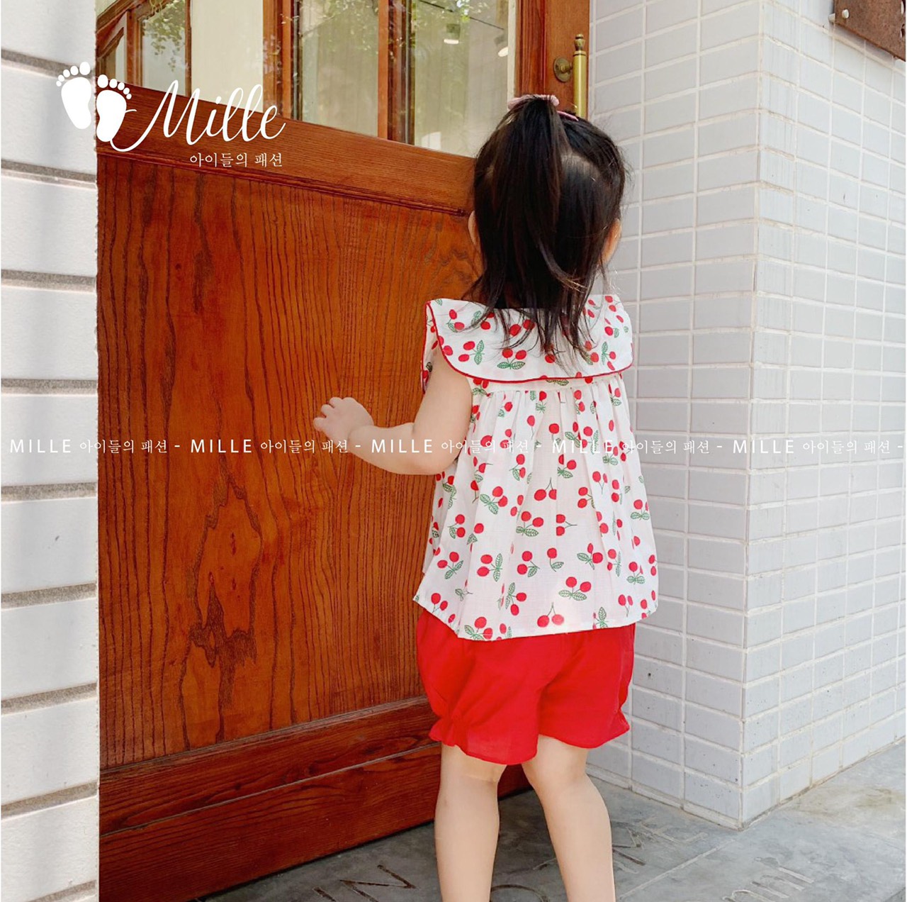 Set bộ cộc tay họa tiết quả cherry cho bé gái 1-5 tuổi dáng babydoll MILLE (Hàng Đẹp)