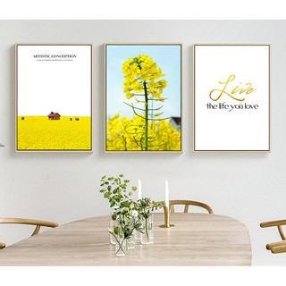 Bộ 3 tranh treo tường đồng hoa cải vàng phối chữ trẻ trung - DR 001- kích thước 30 x 45 cm x 3 tranh