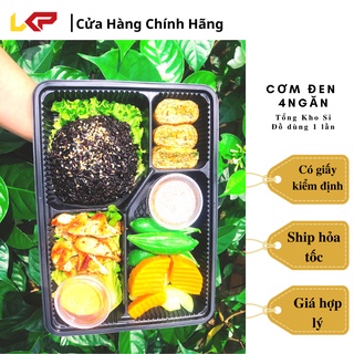 Hộp cơm đen 4 ngăn - Lốc 50 chiếc - Hộp đế đen nắp trong - Cơm văn phòng