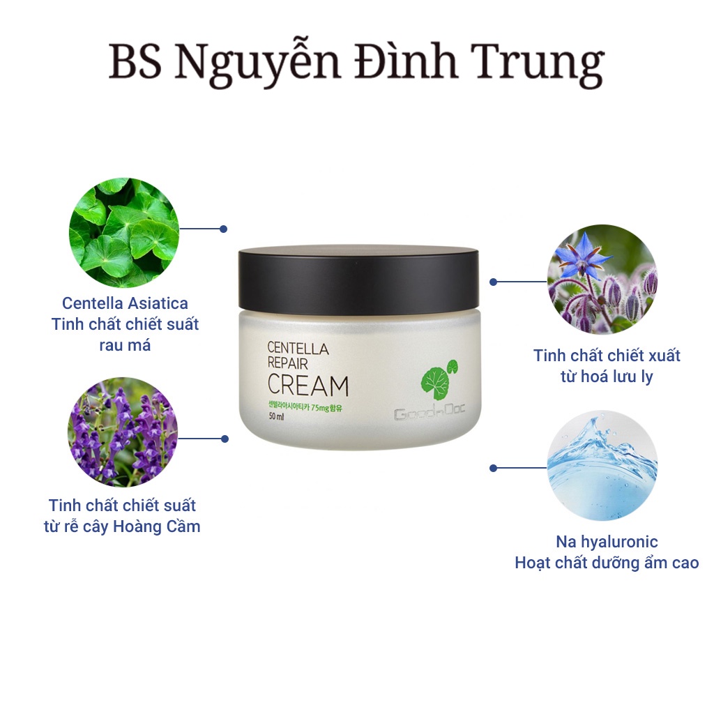 Kem Dưỡng Phục Hồi Da Rau Má GoodnDoc Centella Repair Cream 50ml - BS Nguyễn Đình Trung