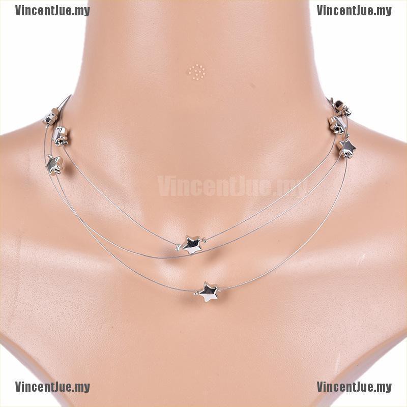 Vòng Cổ Choker Nhiều Lớp Chất Liệu Hợp Kim Bạc Hình Ngôi Sao Cho Nữ