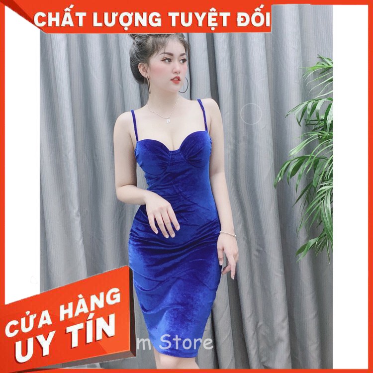 ✔️hienphamstore✔️ Đầm nhung 2 dây cúp quả ngực, rút ngực, đi tiệc - DN7282
