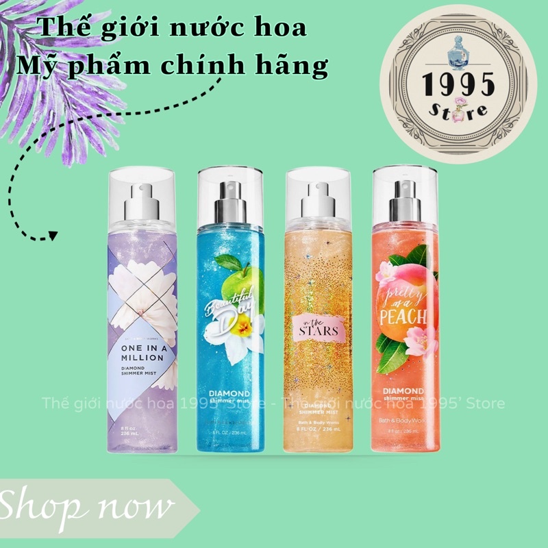 ★Chính Hãng★BBW® Xịt Thơm Toàn Thân Ánh Nhũ Kim Tuyến Shimmer Body Mist "HOT SUMMER"- Kèm Mẫu Thử 30ml 🍋🥥🍒🍑