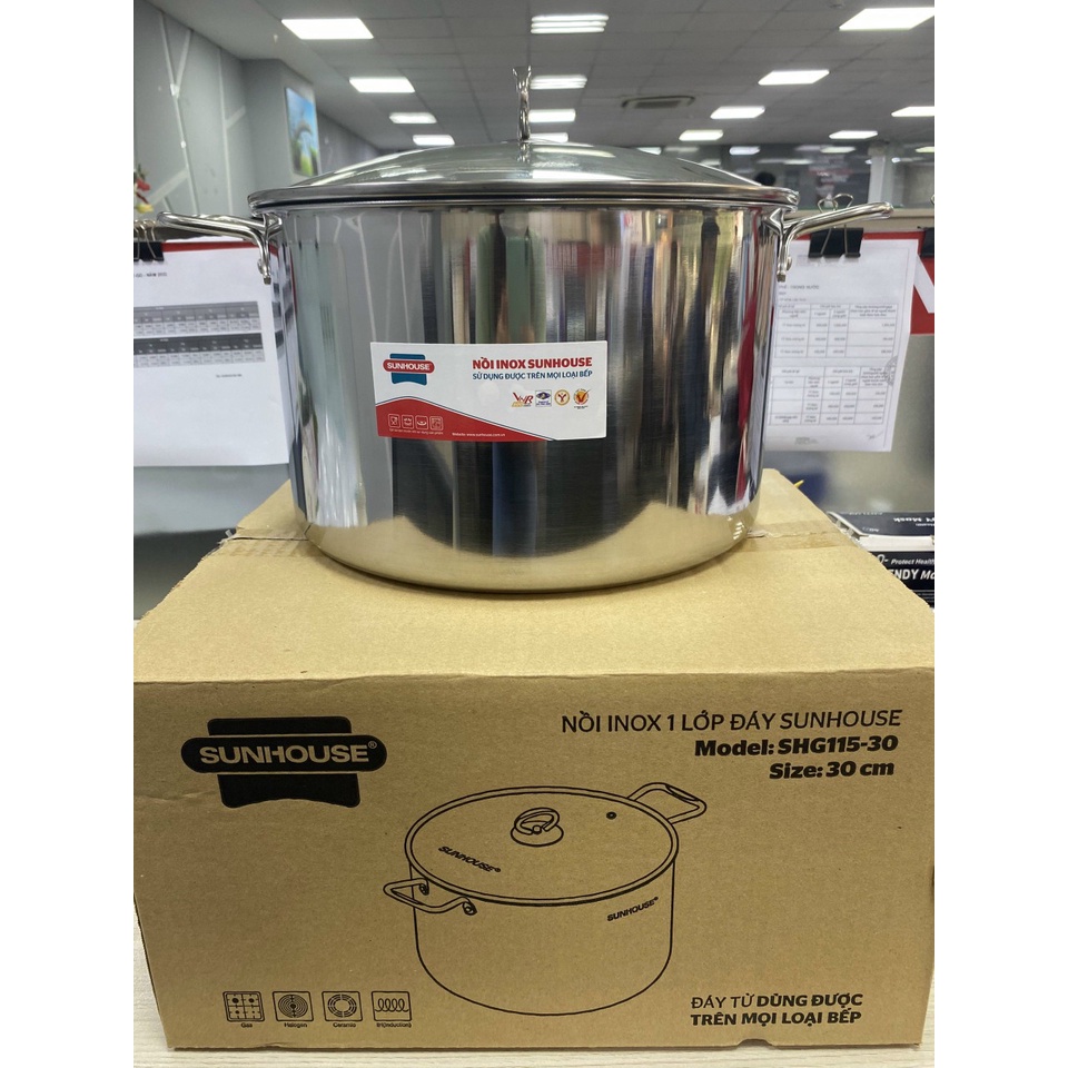 NỒI LUỘC GÀ SUNHOUSE INOX BẾP TỪ (1 ĐÁY) 30/32CM