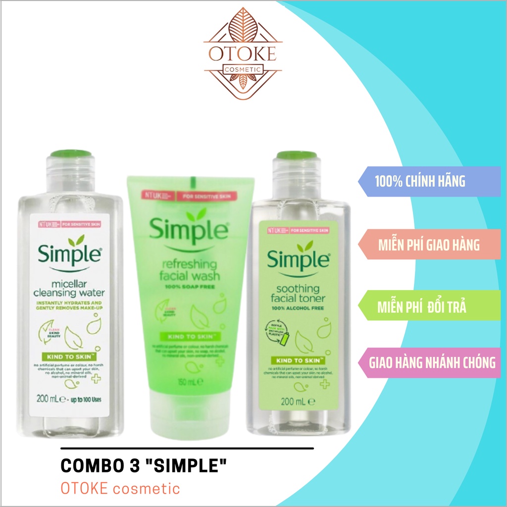 COMBO LÀM SẠCH SIMPLE TẨY TRANG + SỮA RỬA MẶT + NƯỚC HOA HỒNG