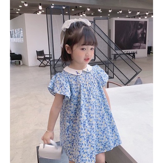 RG385_Rập giấy may đầm cổ sen xếp li bé gái