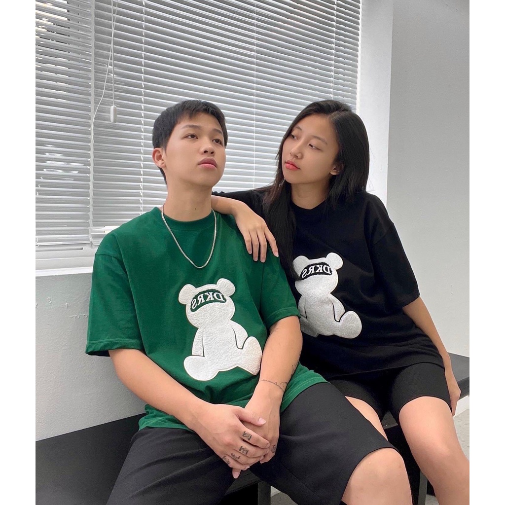 ÁO THUN NAM NỮ MÀU ĐEN_XANH HOT TREND ÁO THUN GẤU DKRS SIÊU DỄ THƯƠNG