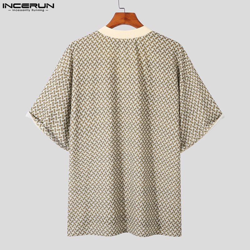 Áo thun INCERUN tay ngắn họa tiết in hoa thời trang mùa hè cho nam