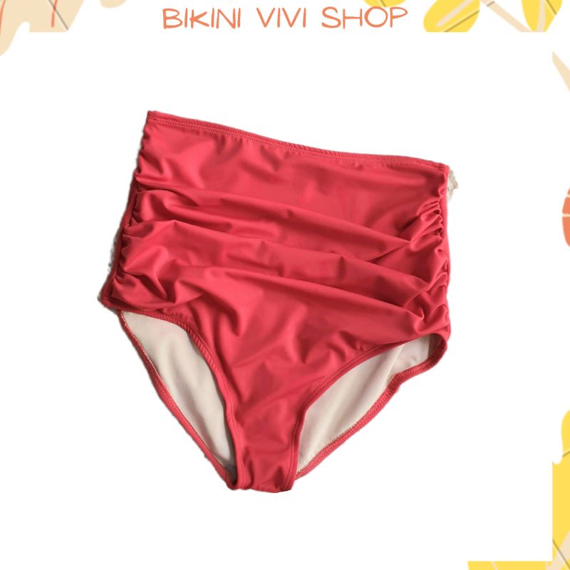 Quần bơi nữ, bikini lẻ cạp cao kèm nhún che bụng màu đỏ, hồng (Ko kèm áo)
