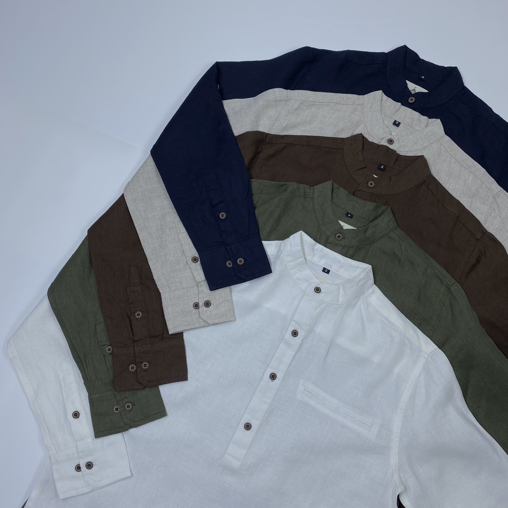 ÁO SƠMI LINEN TAY DÀI CỔ TÀU PHONG CÁCH CỔ ĐIỂN