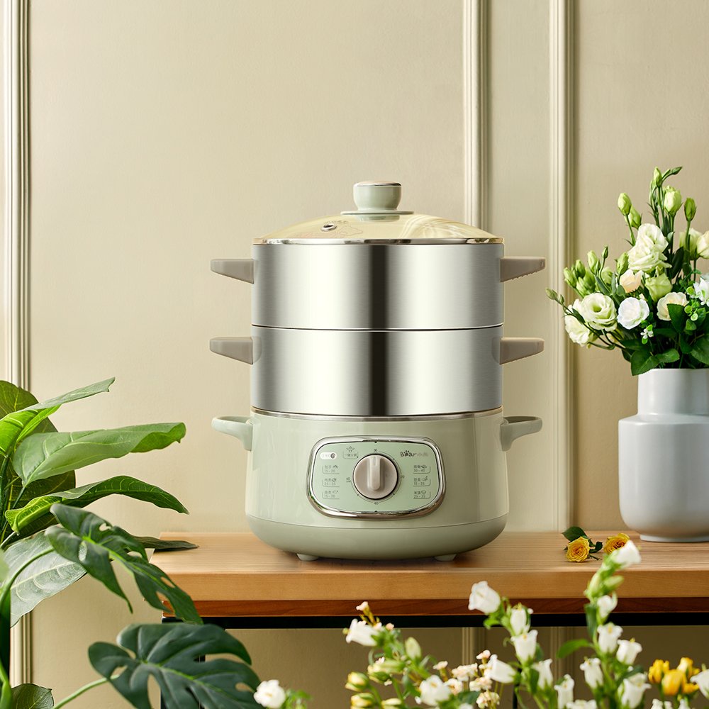 Nồi hấp và nấu lẩu điện đa năng 3 tầng Bear DZG-D80G5 chính hãng, dung tích 10l, công suất 1300, bảo hành 18 tháng