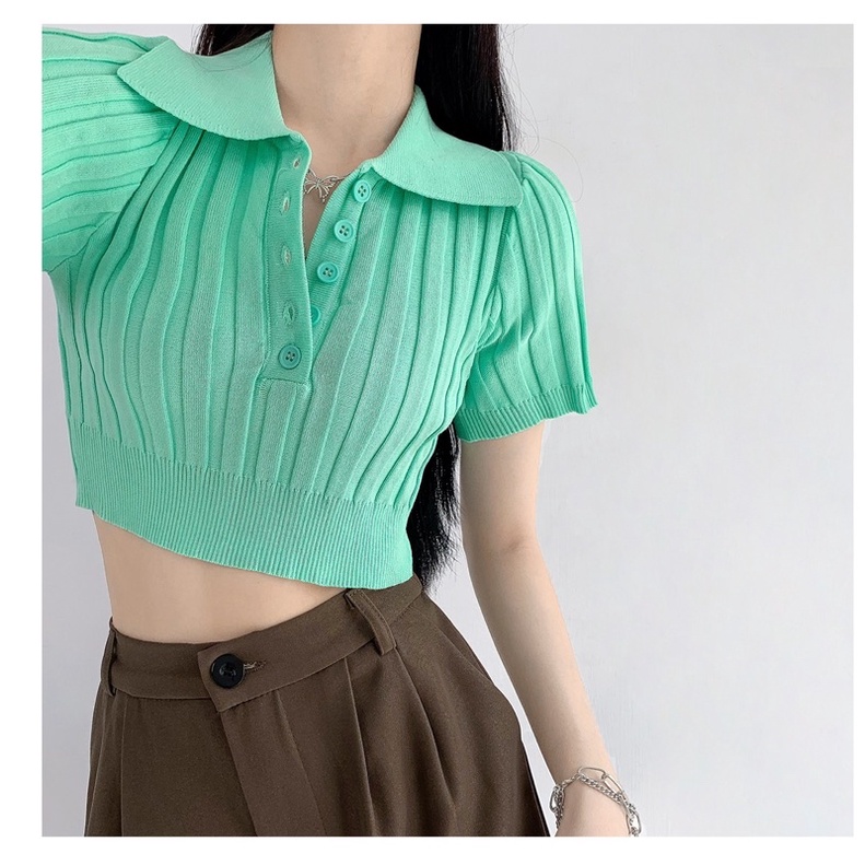 áo len dệt kim croptop cổ đức khuy cài (m81#)