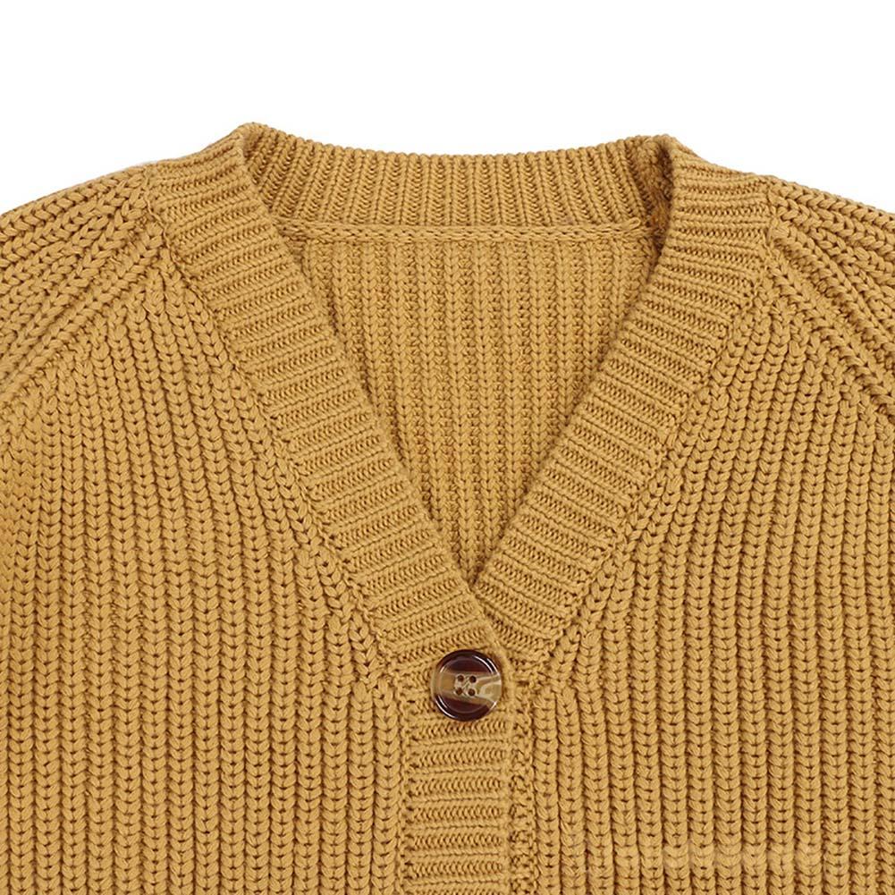 Áo Khoác Cardigan Dệt Kim Tay Dài Cổ Chữ V Phối Túi Thiết Kế Màu Trơn Thanh Lịch