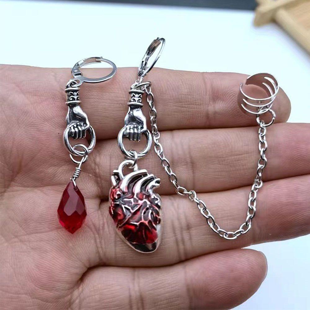MAXG Bông Tai Chuỗi Hình Trái Tim Phong Cách Gothic