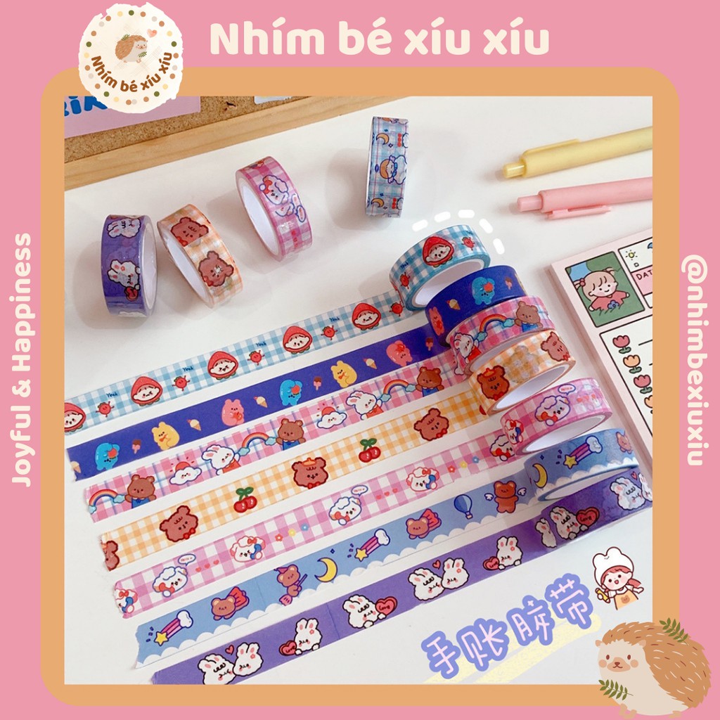 1 cuộn băng dính washi tape 1.5*5m trang trí sổ, bullet journal nhiều chủ đề TN03