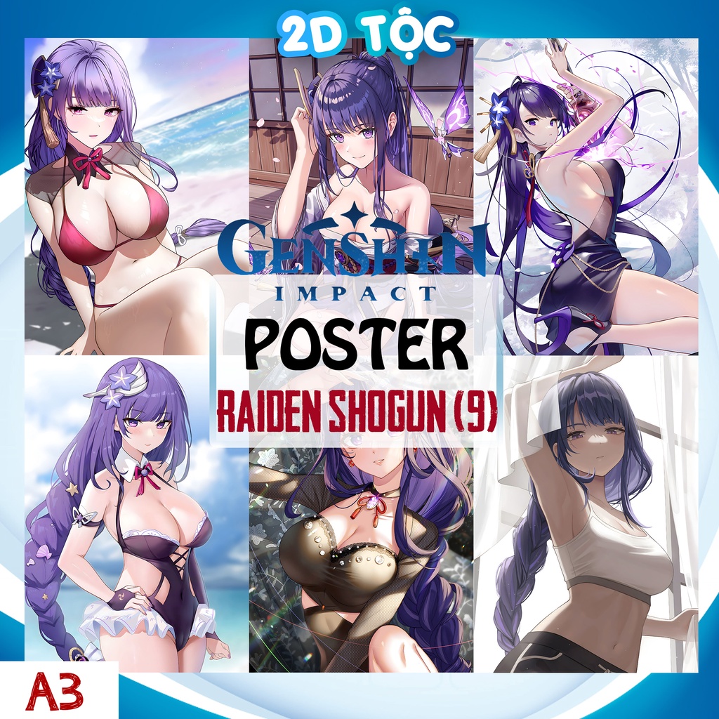 TRANH POSTER A3 RAIDEN SHOGUN GENSHIN IMPACT (9) CHẤT LIỆU GIẤY CAO CẤP - 2D TỘC SHOP