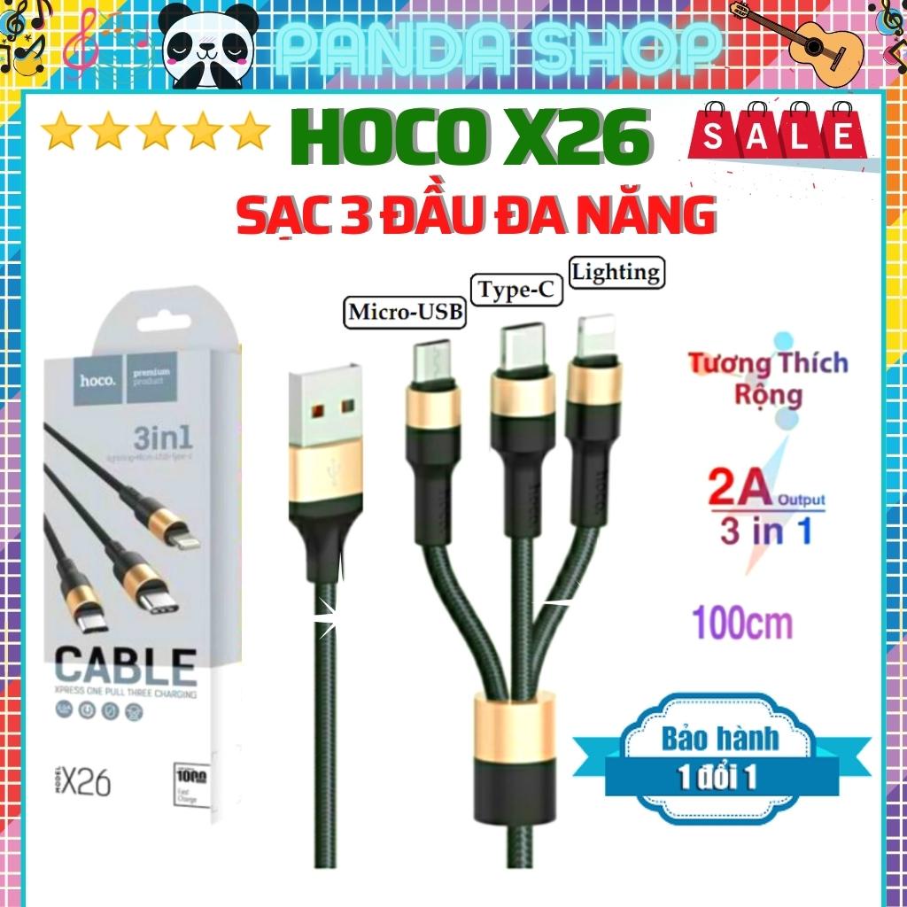Cáp sạc nhanh 3 đầu HOCO X26 dài 1m, dây sạc nhanh lightning micro type-c cho IOS, Android, iphone, samsung, oppo..