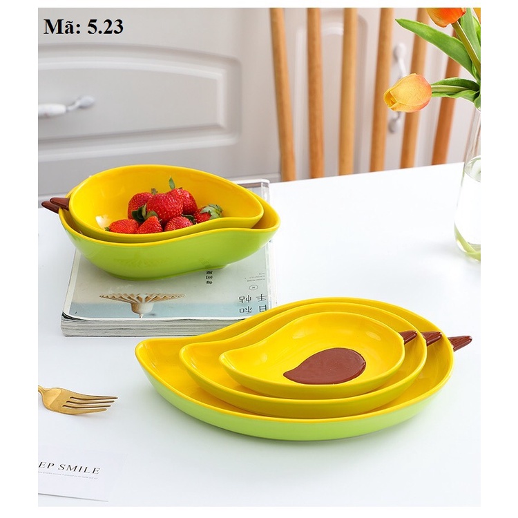 Bát đĩa sứ hình quả dứa, xoài màu hồng, màu vàng, đồ ăn dặm cho bé, phụ kiện bàn ăn 5.22 5.23