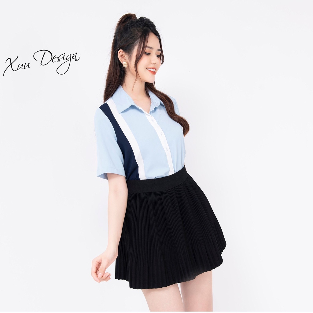 Áo sơ mi nữ công sở XUU, thiết kế phối màu trẻ trung - SK09