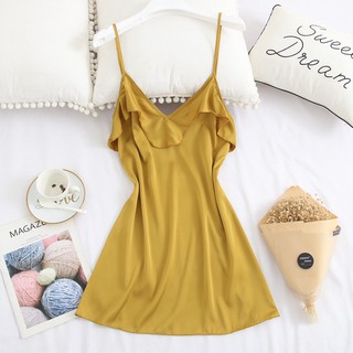  Váy Ngủ 2 Dây Bèo Ngực Chất Lụa Satin Cao Cấp Thương Hiệu Lavia L22 