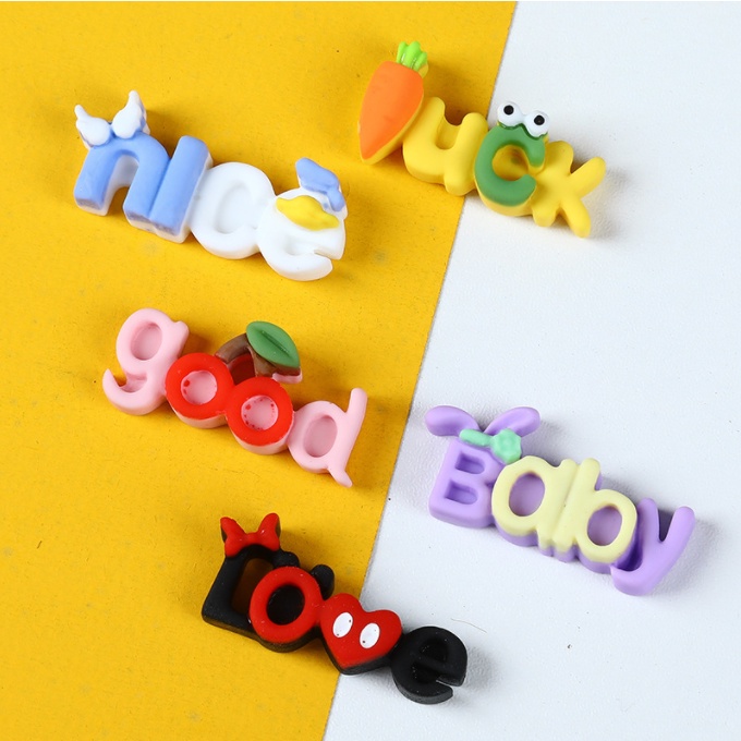 Sticker jibbitz gắn dép sục Crocs hình chữ Nice, Love, Baby, Good, Luck