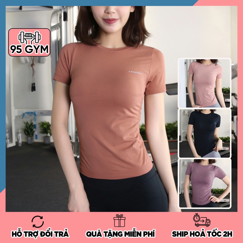 Áo tập gym yoga nữ AC05 dáng áo thun ngắn tay thể thao chất dệt co giãn thoáng mát ôm sát cơ thể