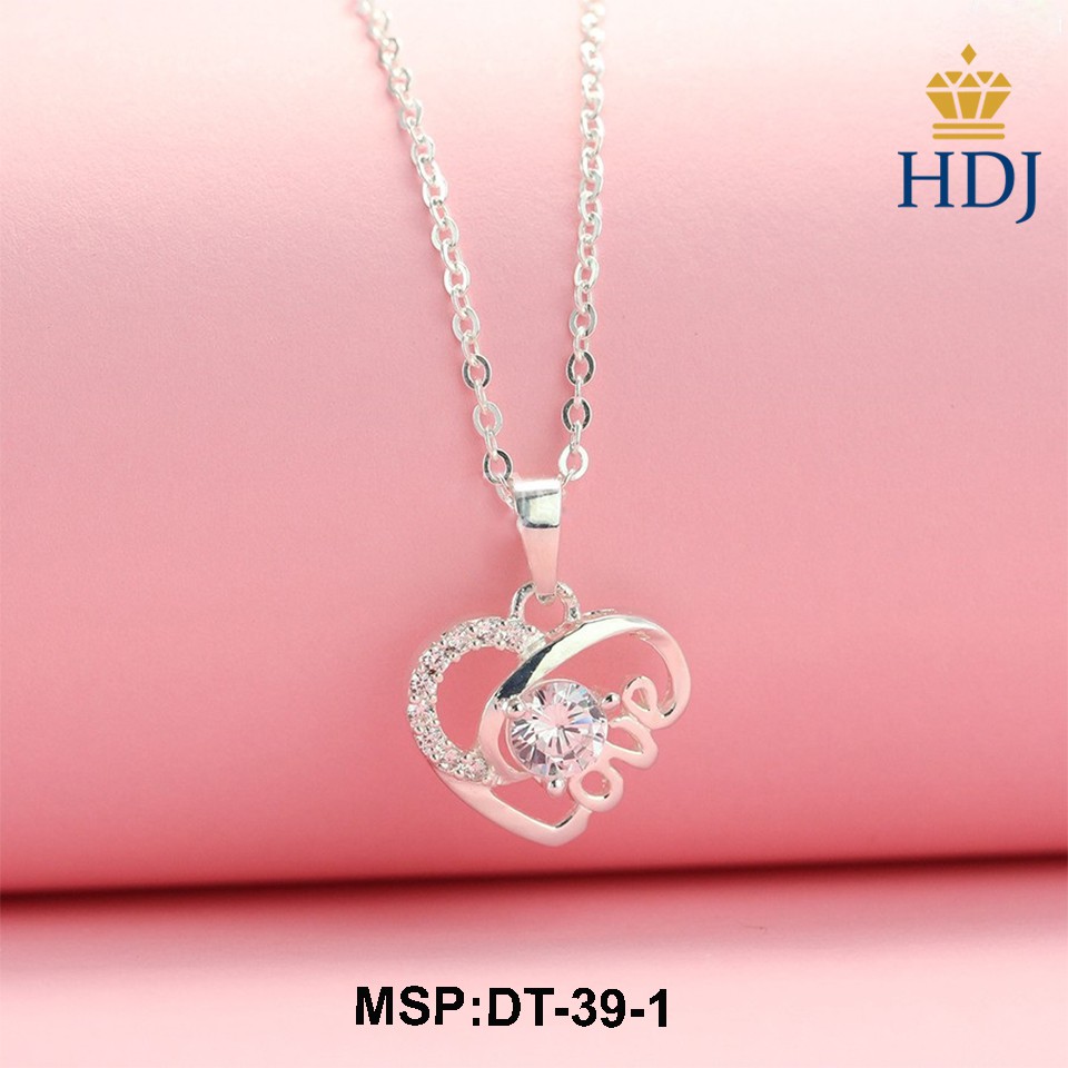 Vòng cổ bạc nữ hình trái tim đính đá đẹp chữ Love sang trọng trang sức cao cấp HDJ mã DT-39-1