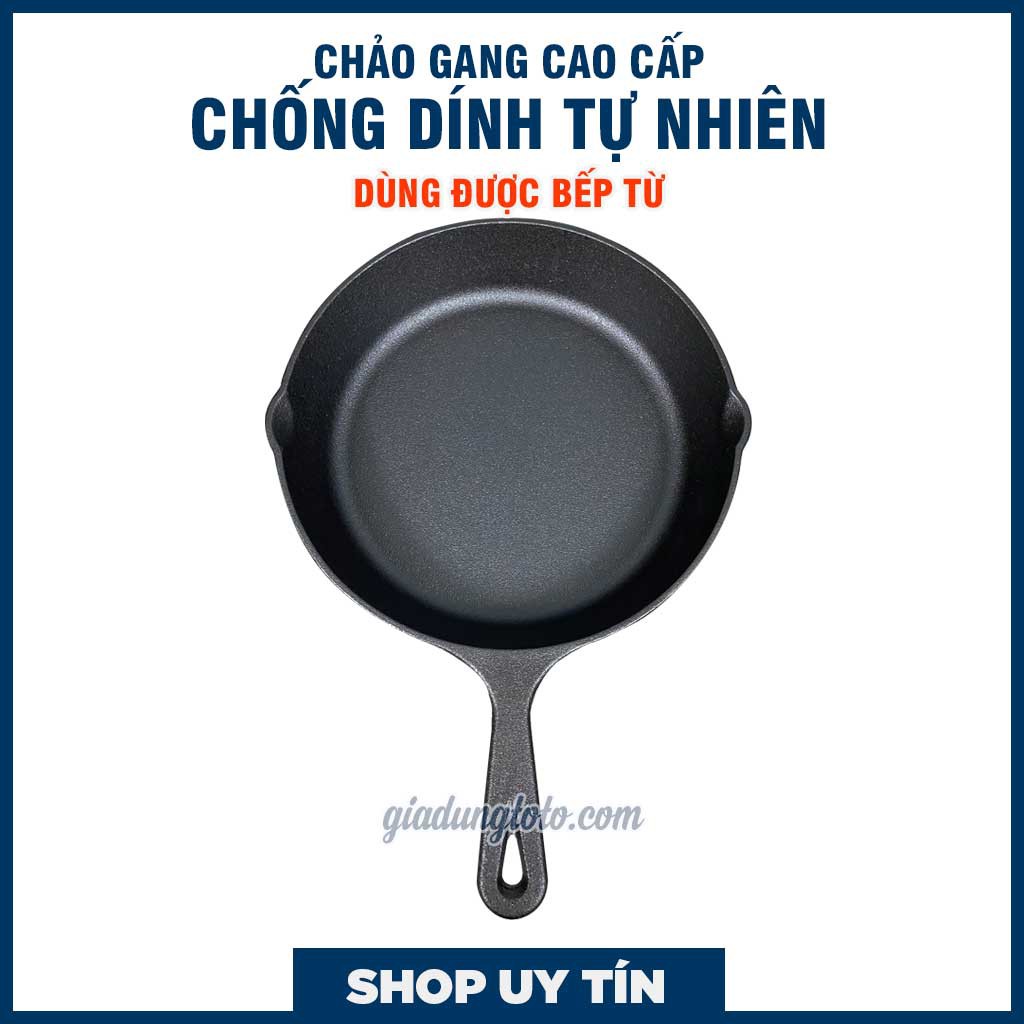 Chảo Gang Thô Đúc Thủ Công Kiểu Nhật Nguyên Khối Size 16/20/26/30cm Chống Dính Tự Nhiên Không Phủ Dùng Được Bếp Từ
