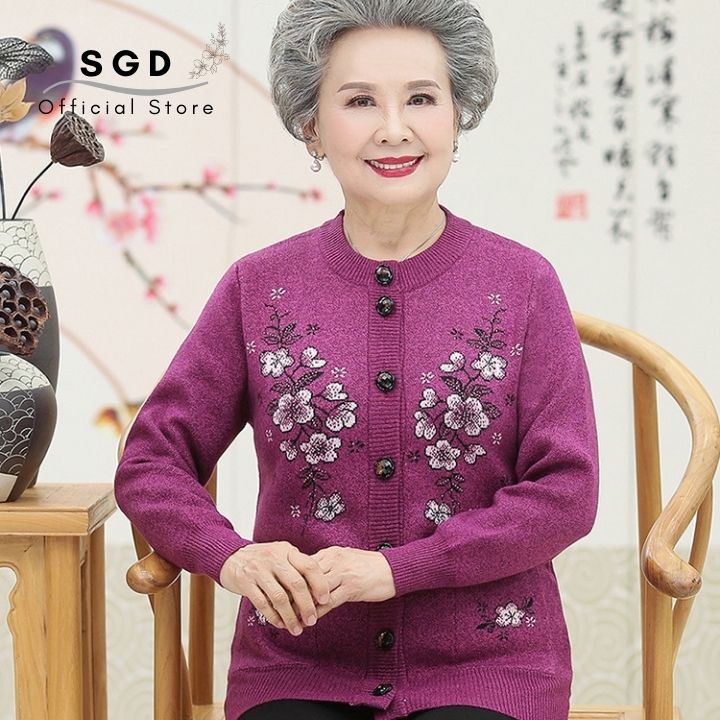 Áo khoác len trung niên nữ cổ tròn khuyu cài cao cấp, nhã nhặn làm quà tặng bà, tặng mẹ 60 đến 90 tuổi mùa thu đông
