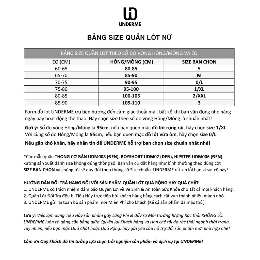 COMBO 5 quần lót nữ Cotton Underme dáng lọt khe THONG CƠ BẢN - UDM008
