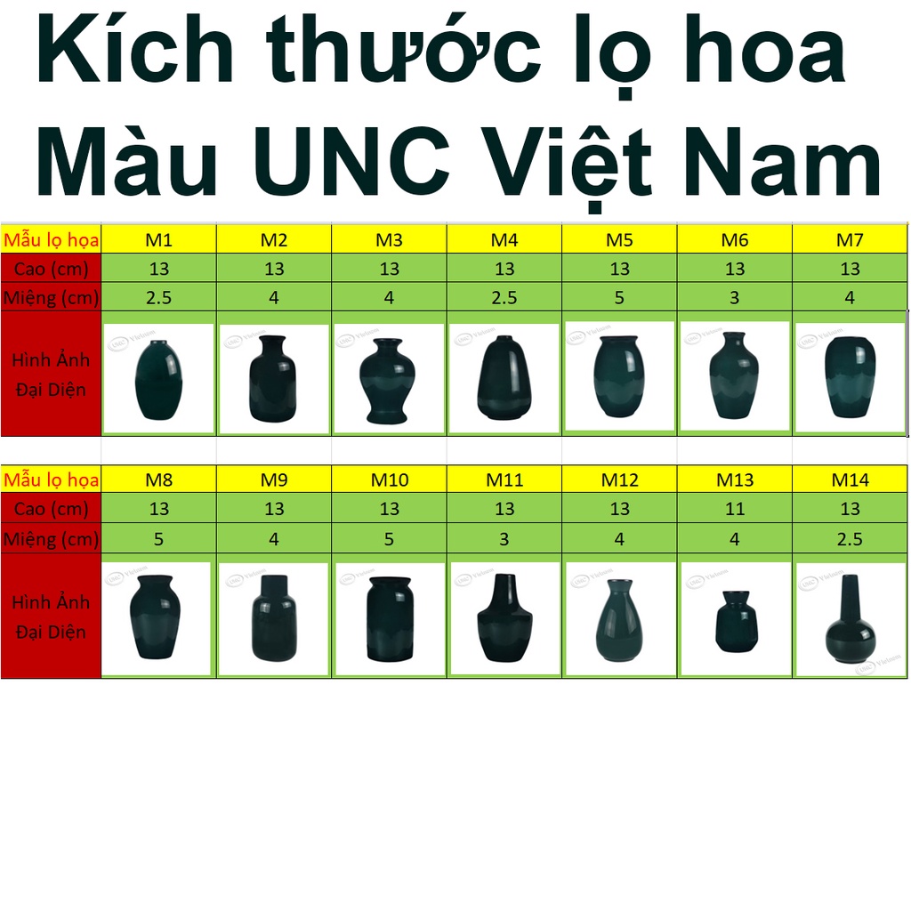 Lọ Hoa Mini UNC Việt Nam - Nhiều màu sắc cute, phong cách Châu Âu, dùng cắm hoa để bàn, decor trang trí, từ M8 đến M14