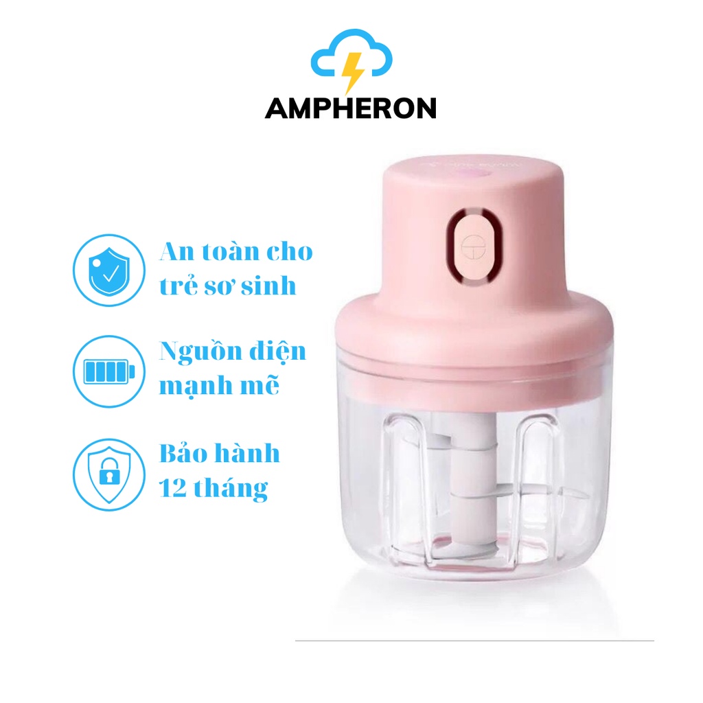 Máy xay đa năng cầm tay 250ml Ampheron siêu tiện lợi xay hành, tỏi, rau củ quả, thịt xạc điện MXT01