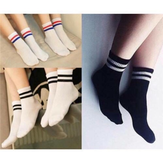 Tất cổ cao nam nữ thể thao phong cách Hàn Quốc, vớ nữ nam trắng đen chất liệu cotton mềm thoáng mát