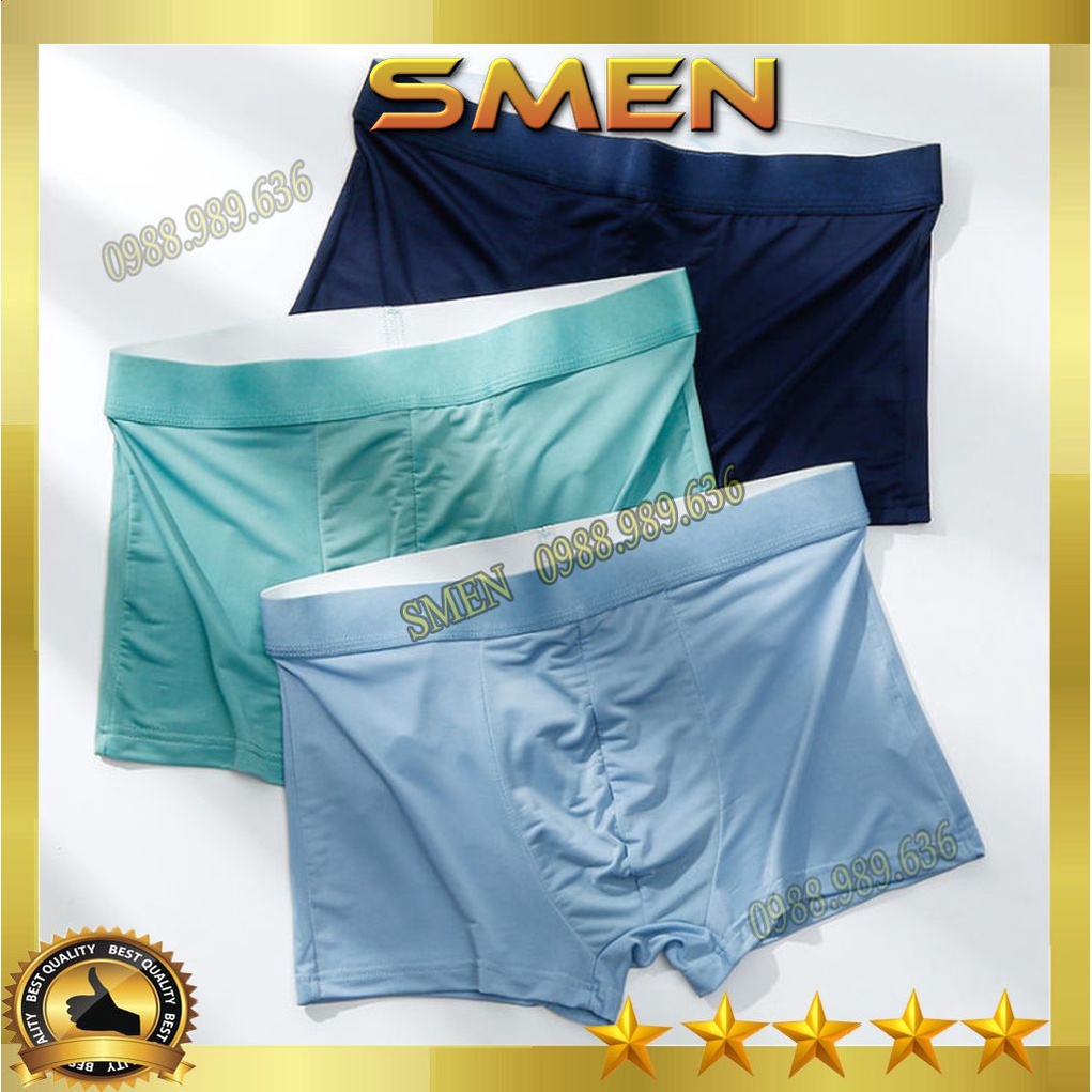 Combo 3 Quần lót nam boxer thun lạnh LỤA BĂNG cao cấp quần sịp đùi nam vải lụa băng co dãn thông thoáng SL02 - SMEN