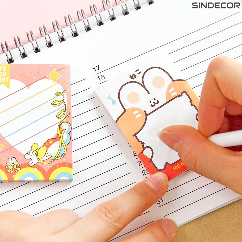 Stick note, sổ giấy ghi chú mini bỏ túi, có thể dán tường thiết kế hoạt hình đáng yêu Sindecor