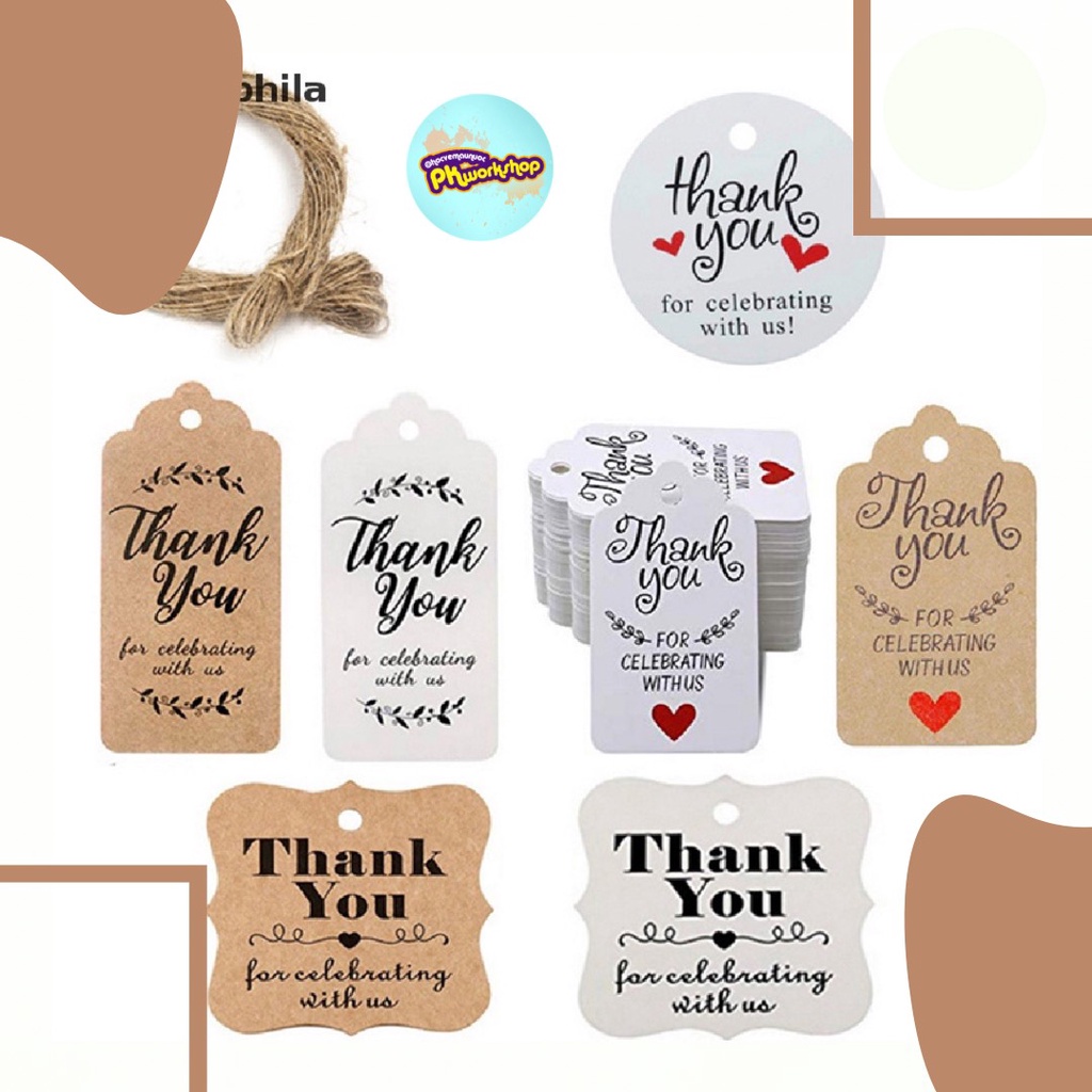 Set 20 tấm thẻ giấy in chữ Thank you dùng để trang trí