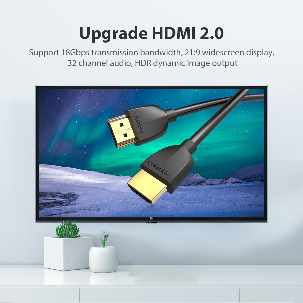 T4 TR3 Dây cáp HDMI 2.0 VENTION siêu mỏng tương trợ 4K 60Hz 3D đầu mạ vàng cho Apple/ TV/ máy chiếu/ PS4 4 7