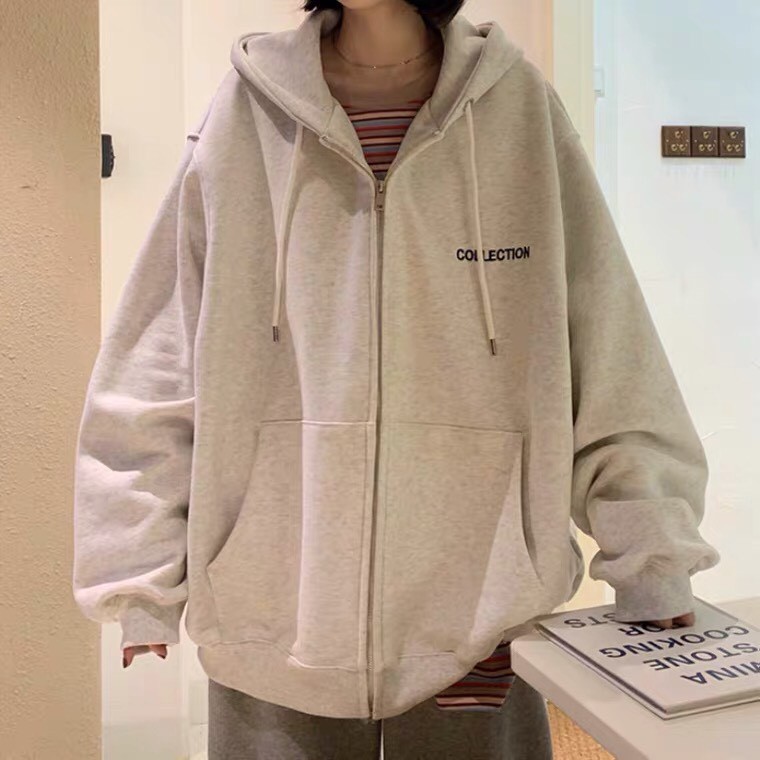 (ORDER) Áo khoác nỉ hoodie nữ form rộng dài in chữ trước ngực style Ulzzang cá tính Hàn Quốc